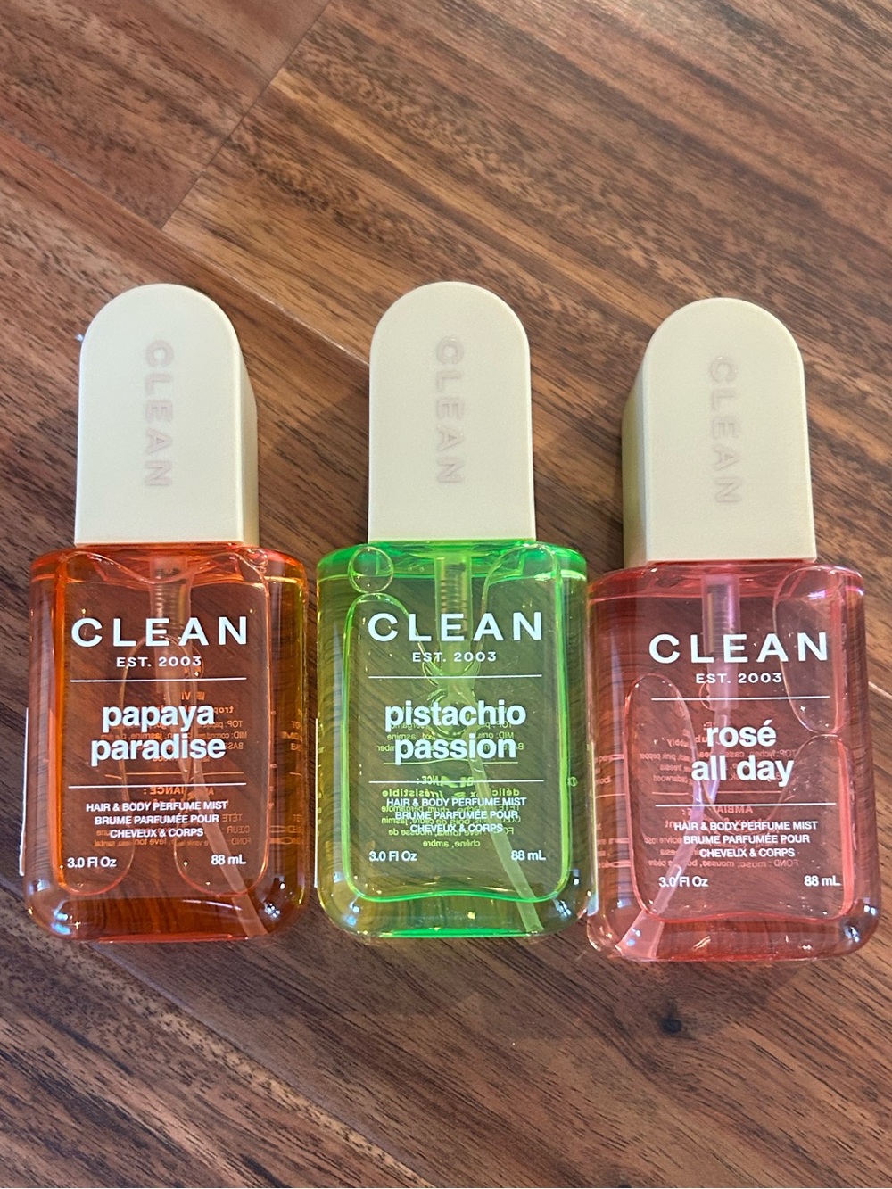 Clean Est. 2003 body hair spray mist bundle rose papaya pistachio